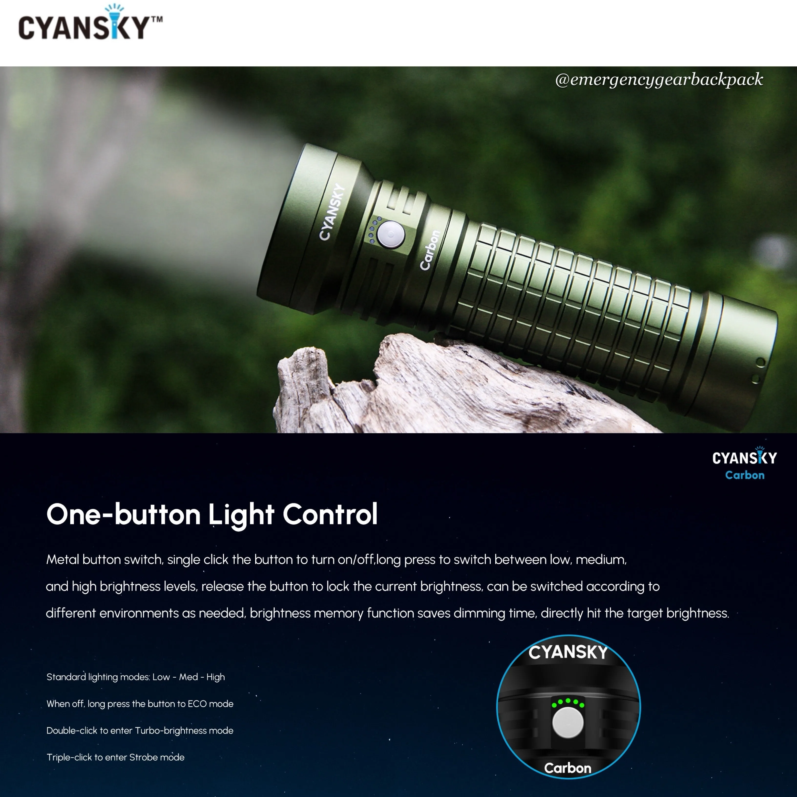 Cyansky Carbon Portable Steady Beam Searchlight 2000 Lumens 450M