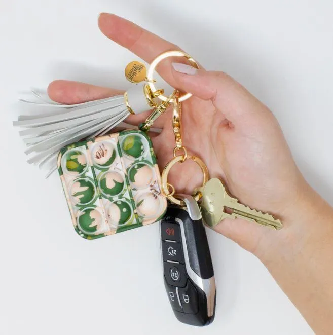 Dark Green Floral Pop Keychain
