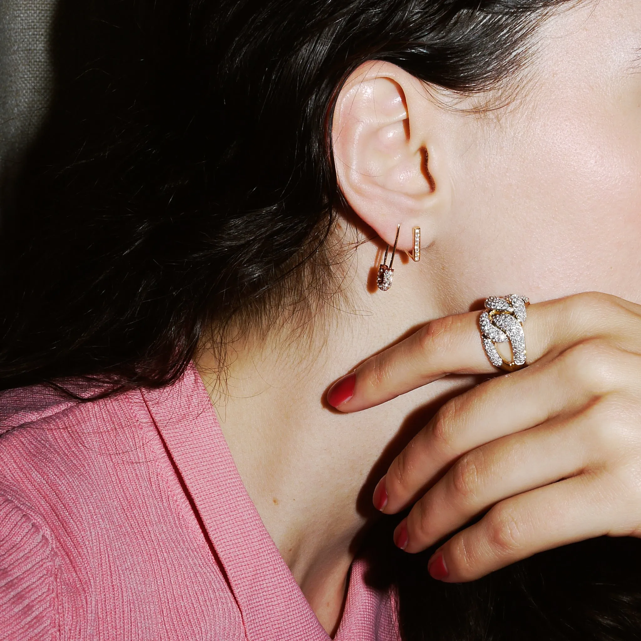 Diamond Safety Pin Ohrring - Roségold