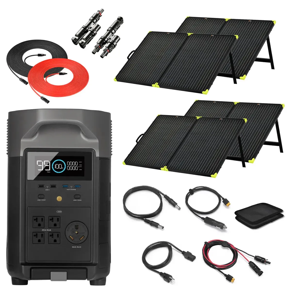 EcoFlow DELTA Pro 3.6kWh 3.6kW Solar Generator   4 x 200W Monocrystalline Solar Panels Kit
