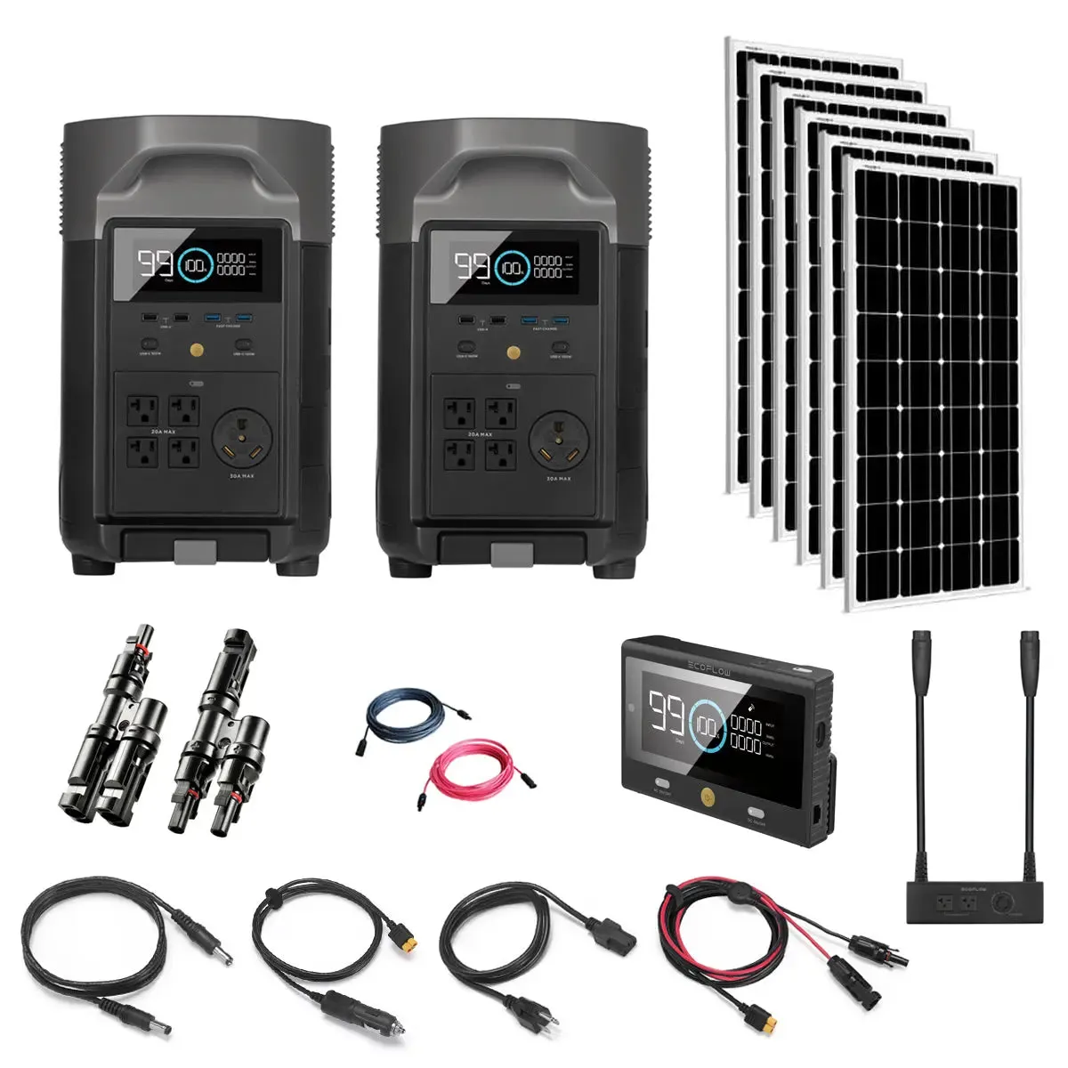 EcoFlow DELTA Pro 7,200W 120/240V Output 7,200Wh & 6 x 200W 12V Mono Solar Panels Kit