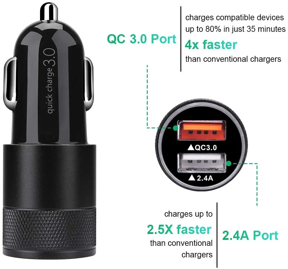 Fast Car Charger, 5.4A/30W Phone USB Car Charger Adapter Rapid Plug 2 Port Cigarette Lighter Charger