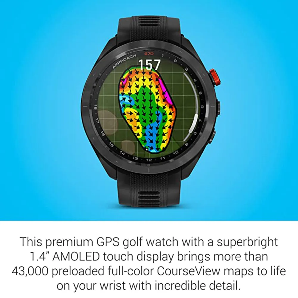 Garmin Approach S70 Black Ceramic Bezel with Black Silicone Band 47mm Premium GPS Golf Watch - 010-02746-02
