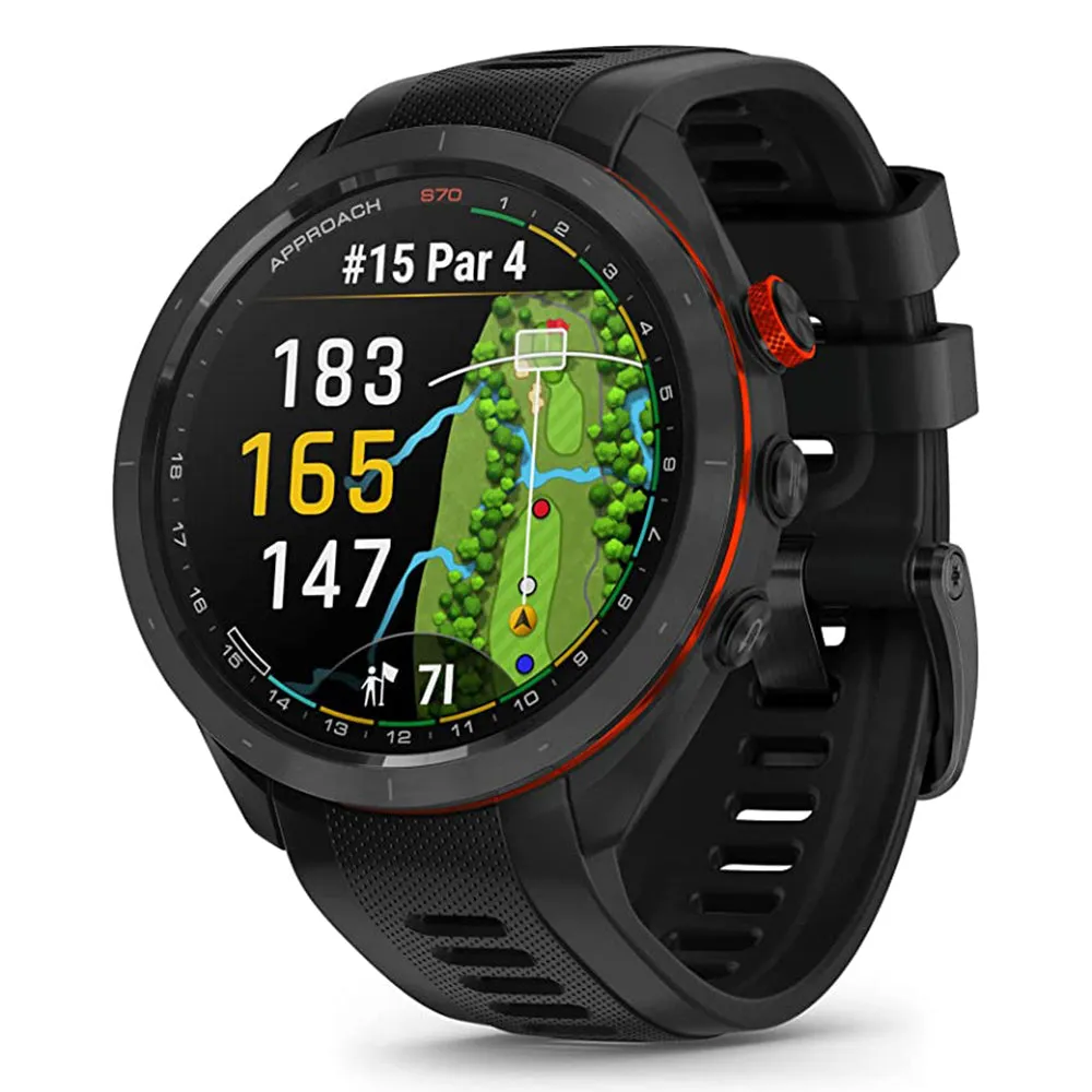 Garmin Approach S70 Black Ceramic Bezel with Black Silicone Band 47mm Premium GPS Golf Watch - 010-02746-02