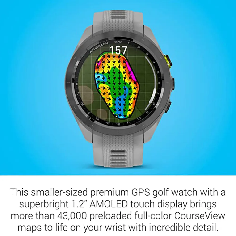 Garmin Approach S70 Black Ceramic Bezel with Powder Gray Silicone Band 42mm Premium GPS Golf Watch - 010-02746-01