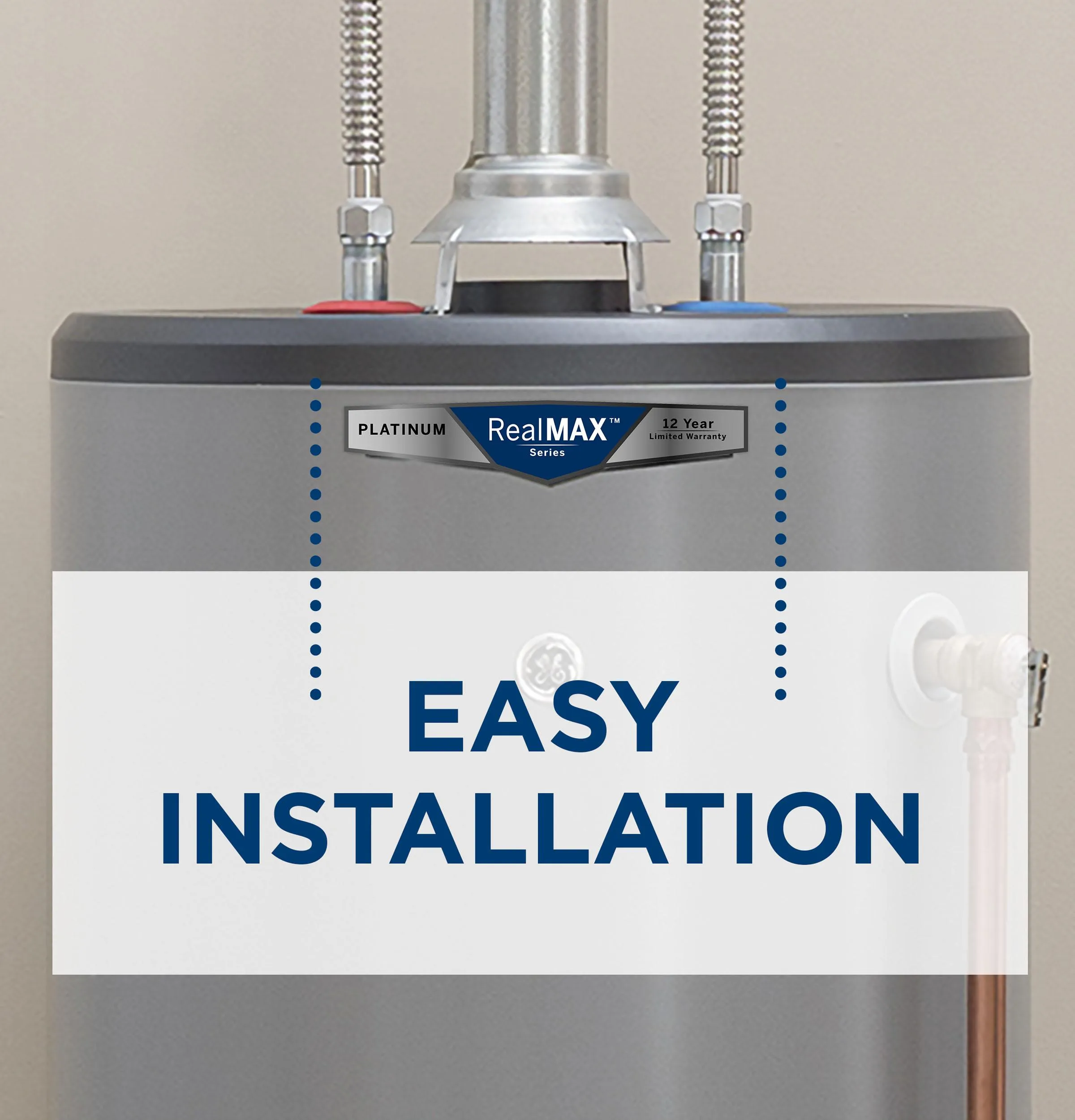 GG50T10BXR GE RealMAX Premium 50-Gallon Tall Natural Gas Atmospheric Water Heater