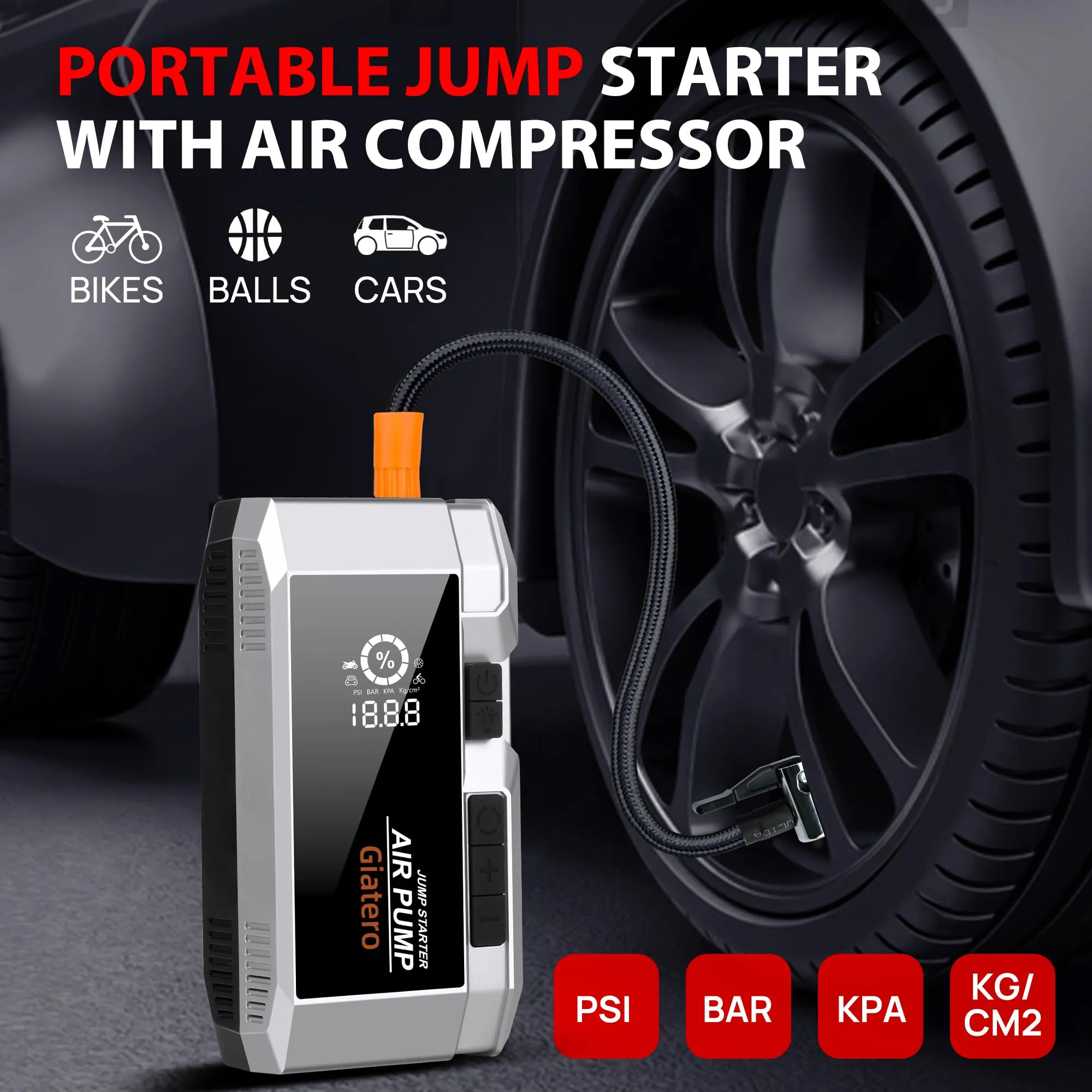 Giatero 4000A Portable Jump Starter with Air Compressor
