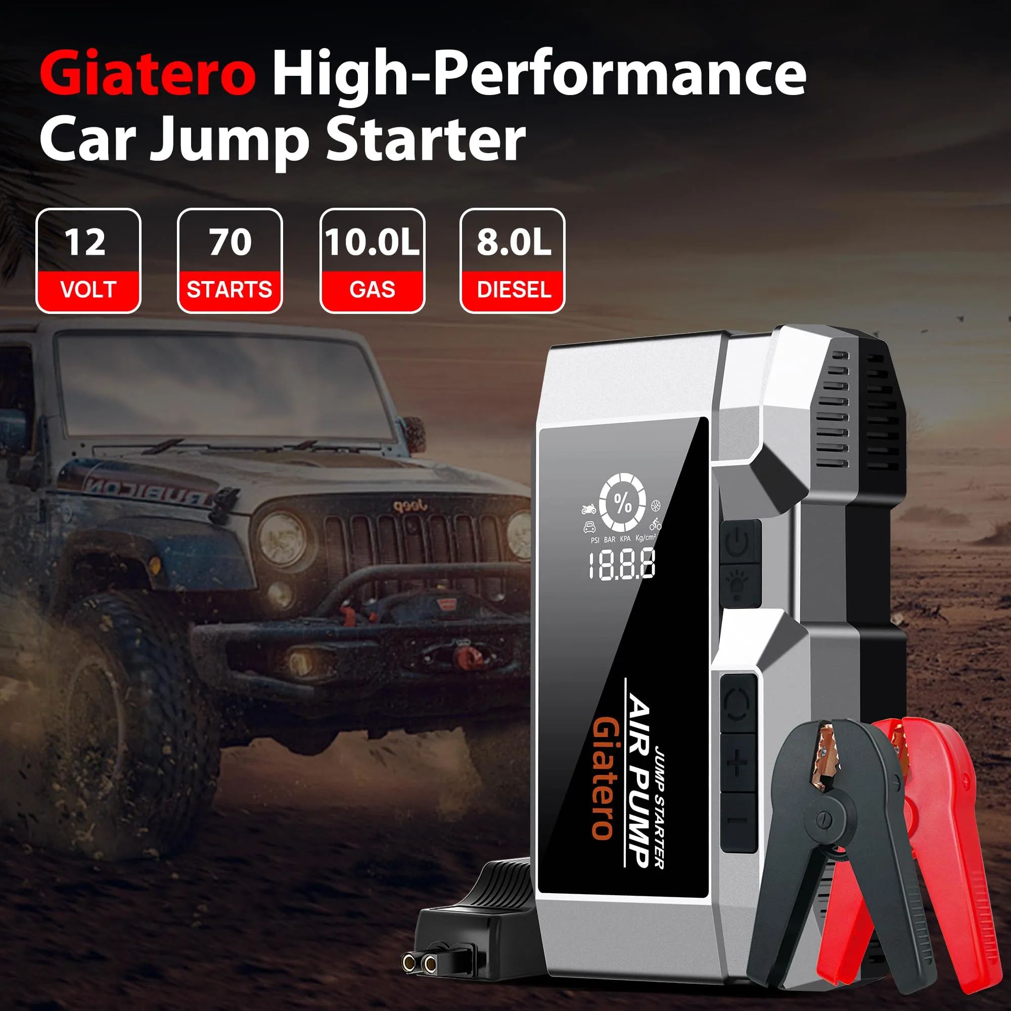 Giatero 4000A Portable Jump Starter with Air Compressor