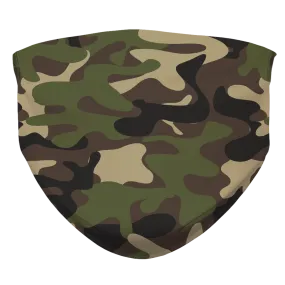 Green Army Camouflage Face Mask With Filter Pocket, Camo Adult Kids Ear Loop Washable Reusable Fabric Cloth Mouth Cover Fashion