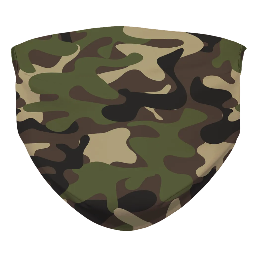 Green Army Camouflage Face Mask With Filter Pocket, Camo Adult Kids Ear Loop Washable Reusable Fabric Cloth Mouth Cover Fashion
