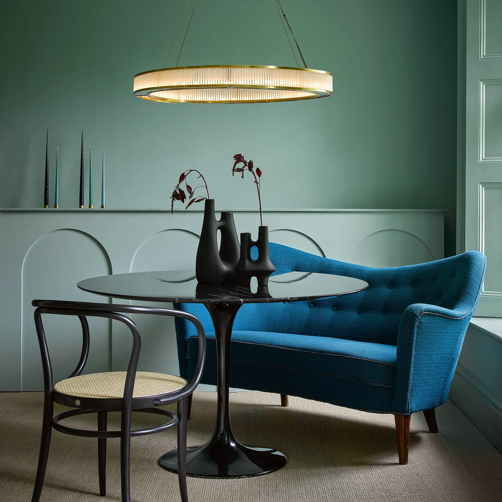 Hestia Chandelier in brass with glass rods