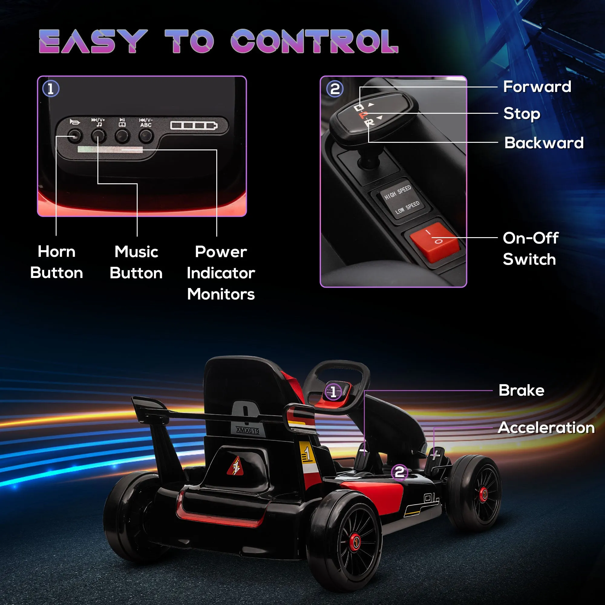 HOMCOM Kids Electric Ride On Go Cart 12v - Black