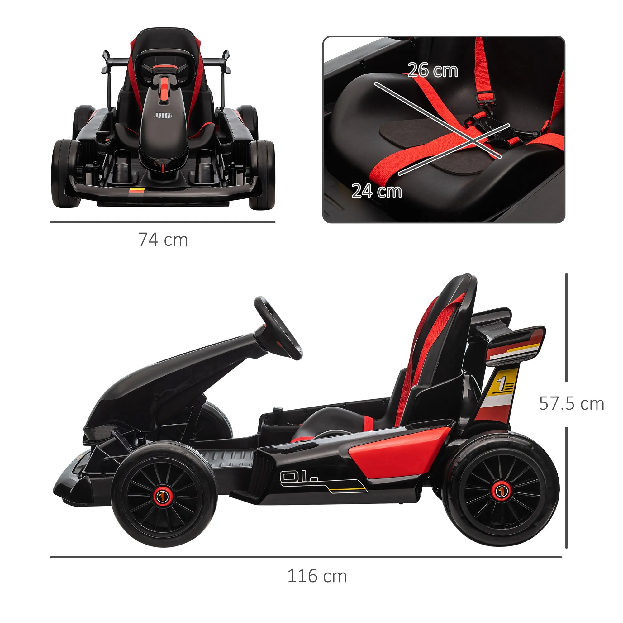 HOMCOM Kids Electric Ride On Go Cart 12v - Black