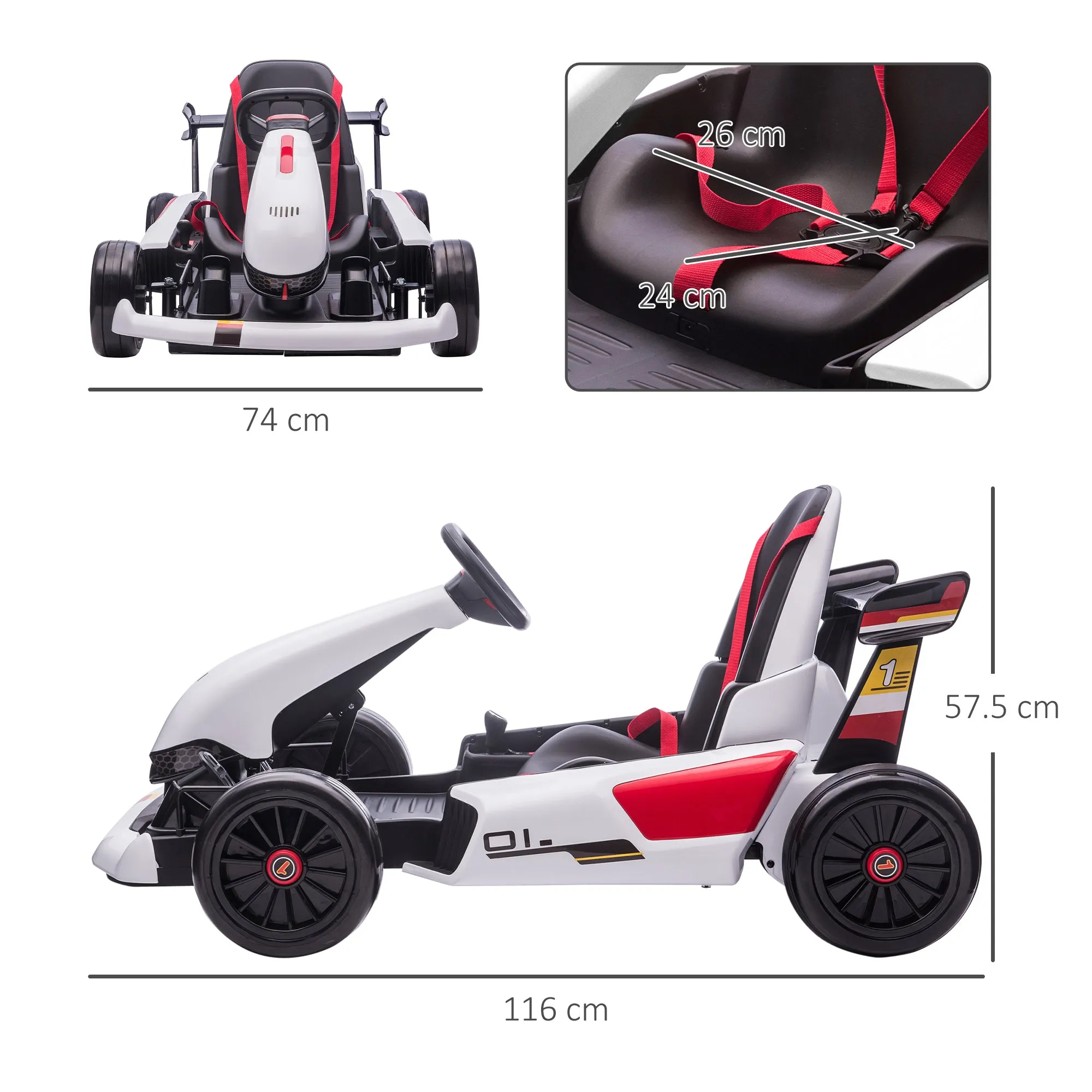 HOMCOM Kids Electric Ride On Go Cart 12v - White