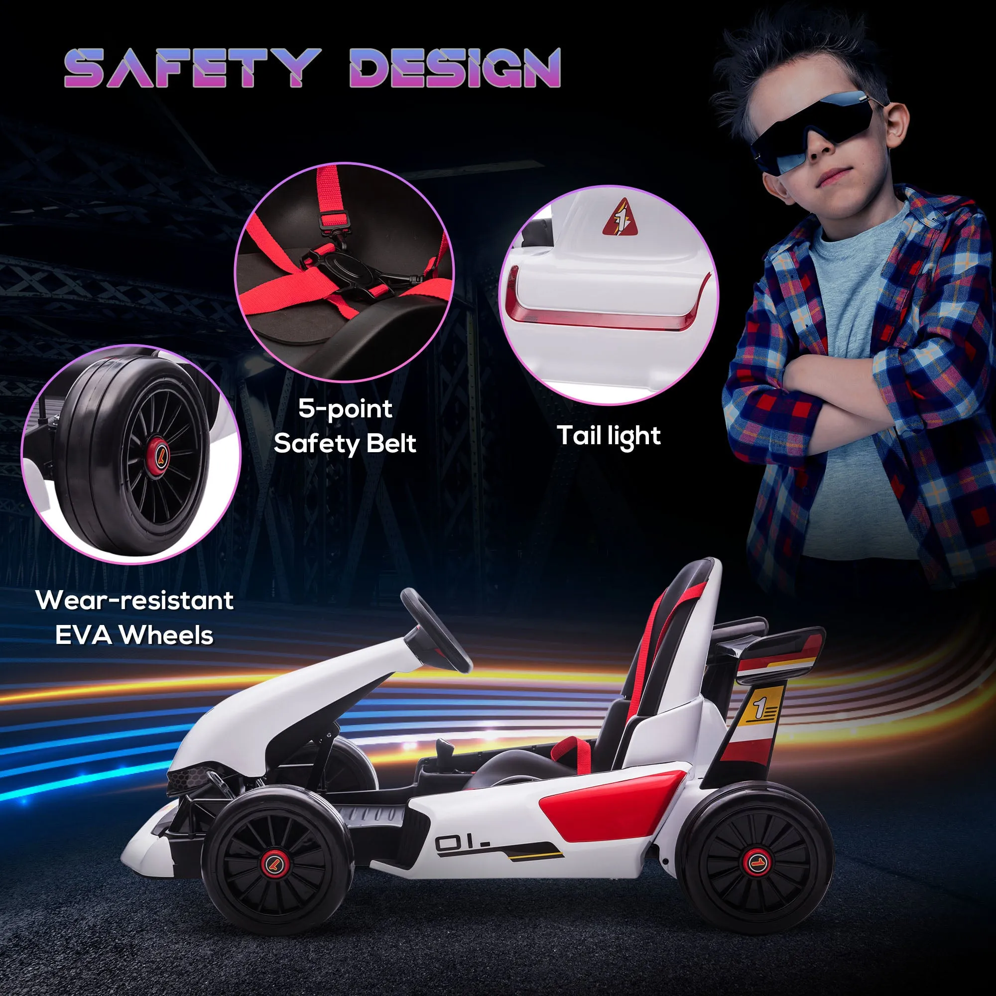 HOMCOM Kids Electric Ride On Go Cart 12v - White