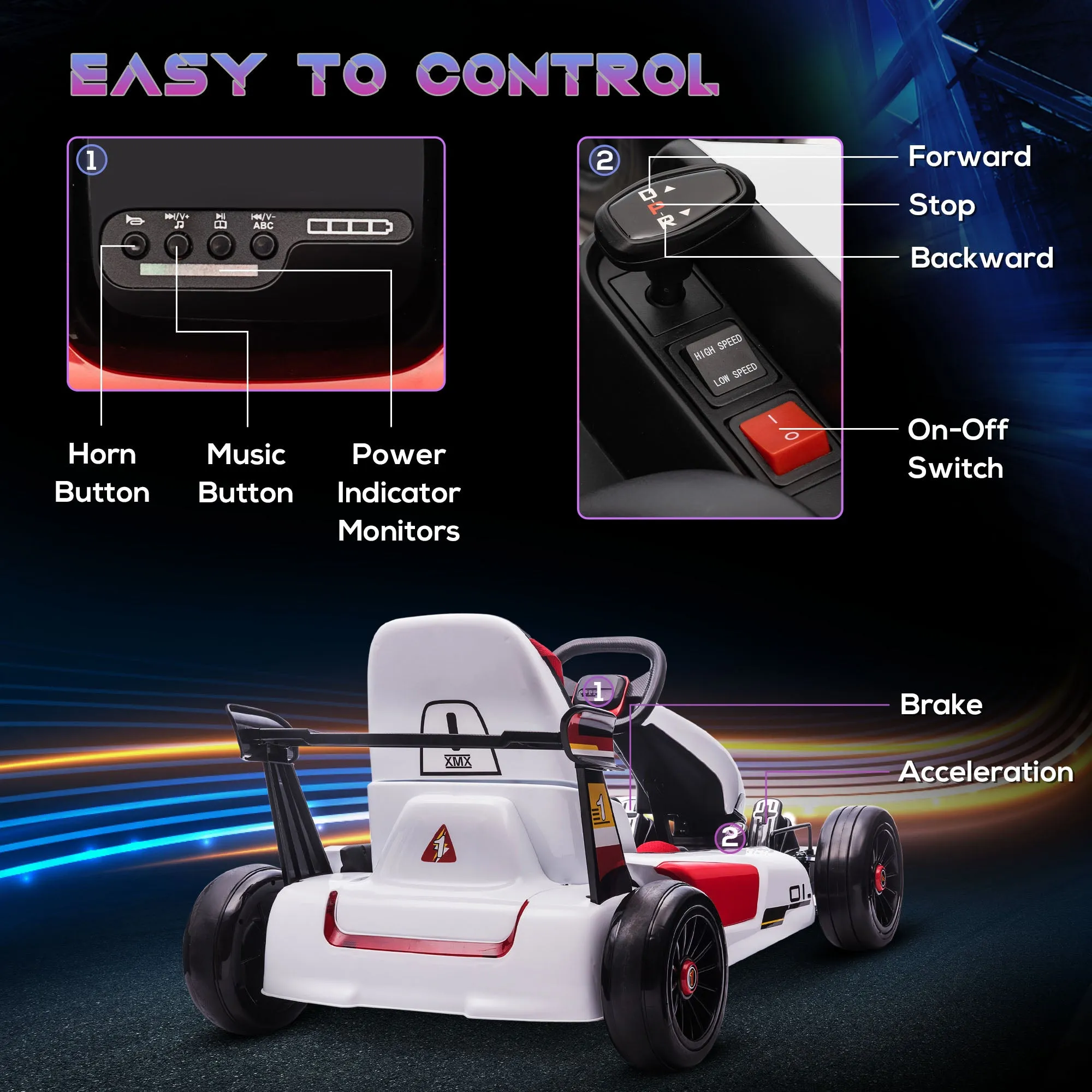 HOMCOM Kids Electric Ride On Go Cart 12v - White