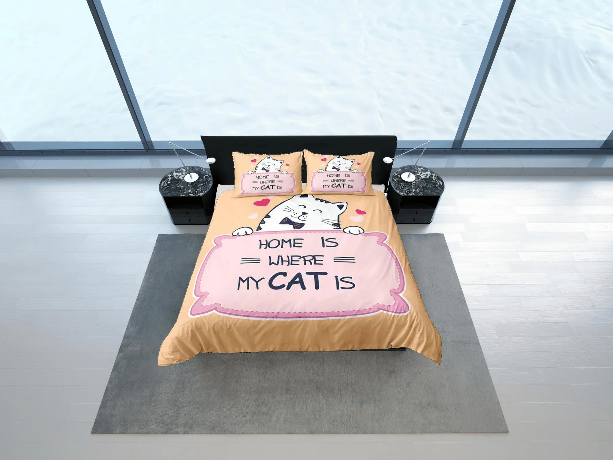 Home is Where My Cat Is Bedding for Cat Lovers, Toddler Bedding, Kids Duvet Cover Set, Baby Bedding, Doona Cover up to California King Size