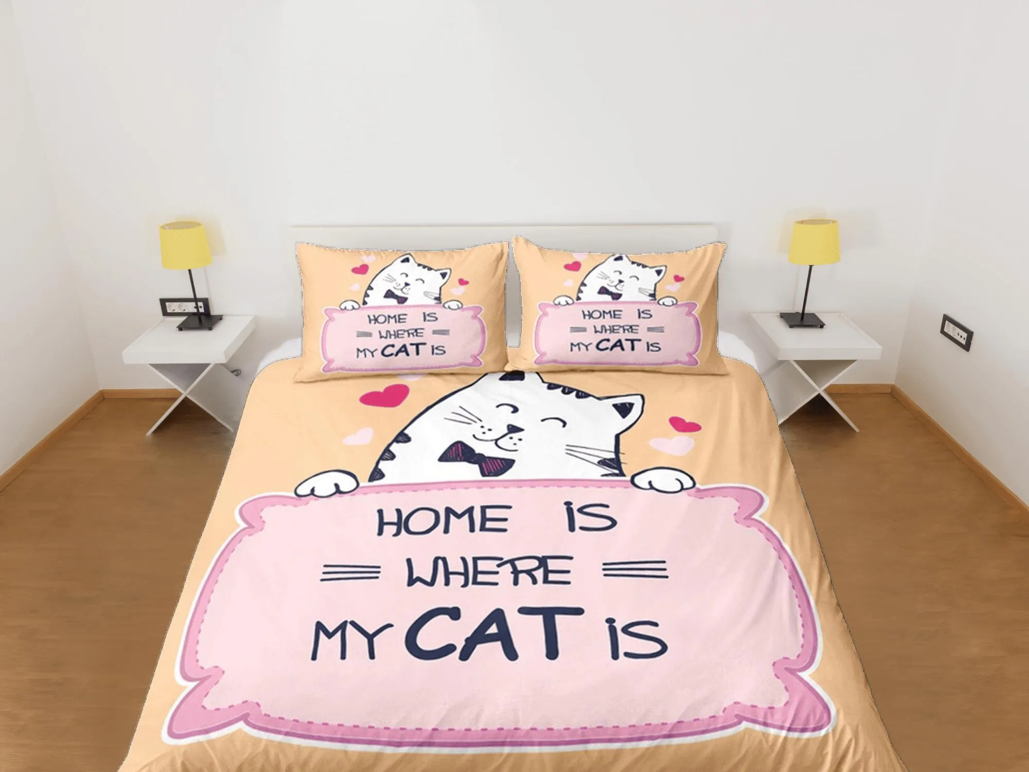Home is Where My Cat Is Bedding for Cat Lovers, Toddler Bedding, Kids Duvet Cover Set, Baby Bedding, Doona Cover up to California King Size