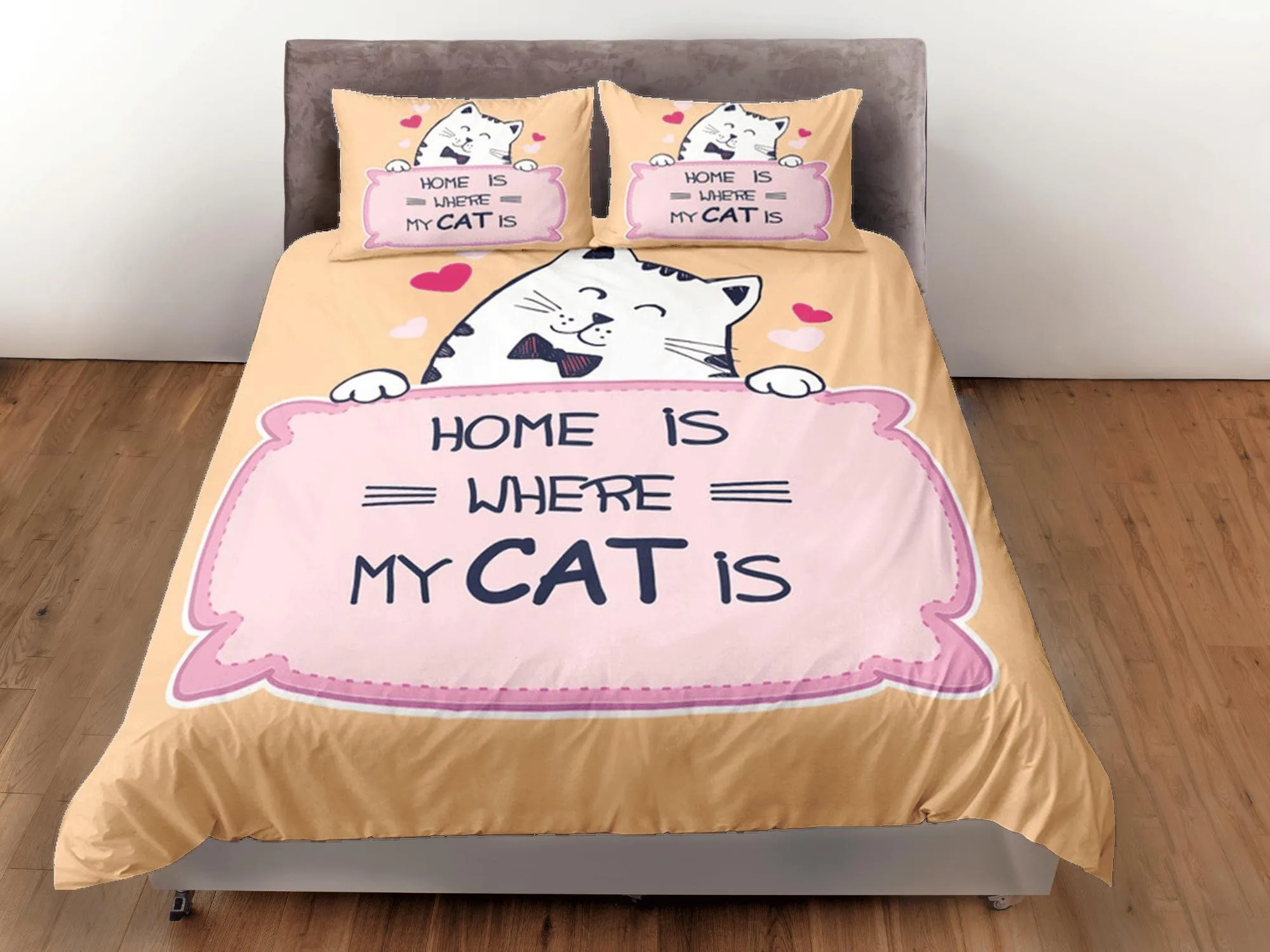 Home is Where My Cat Is Bedding for Cat Lovers, Toddler Bedding, Kids Duvet Cover Set, Baby Bedding, Doona Cover up to California King Size