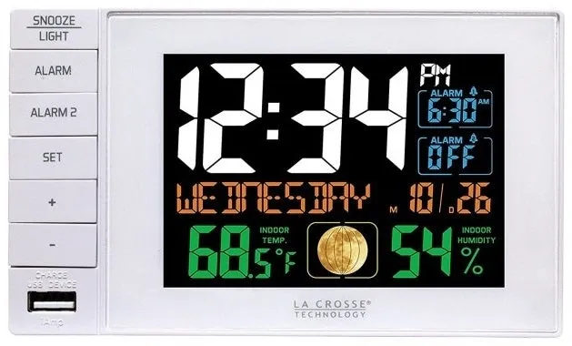 La Crosse Technology C87061 Color Dual Alarm Clock with USB Charging Port