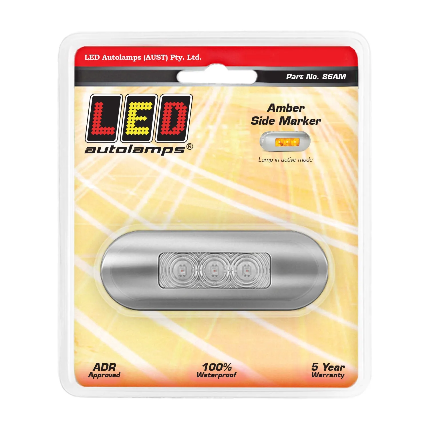 LED Autolamps 86AM LED Amber Side Marker Lamp with Clear Lens and Coloured LEDs - Brushed Steel Bezel