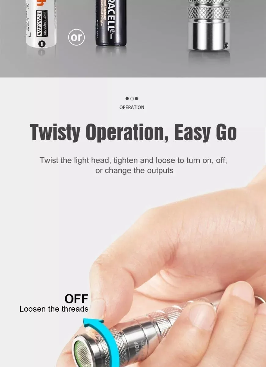 Lumintop Silver Fox 760 Lumen Twist Keychain LED Flashlight - Silver / Green / Red