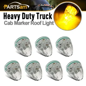 Partsam 7pcs Top Roof Running Amber Cab Marker Lights 17LED Clear Lens Replacement for Kenworth Peterbilt Freightliner Mack Truck Trailer