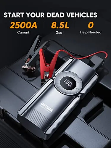 Portable Car Jump Starter with Air Compressor, BUTURE 150PSI 2500A Car Battery Jump Starter Battery Pack (8.5 Gas/8.0L Diesel), Safe Car Jumper Starter Portable Jump Box with Display, Emergency Light