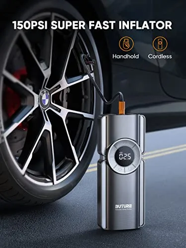 Portable Car Jump Starter with Air Compressor, BUTURE 150PSI 2500A Car Battery Jump Starter Battery Pack (8.5 Gas/8.0L Diesel), Safe Car Jumper Starter Portable Jump Box with Display, Emergency Light