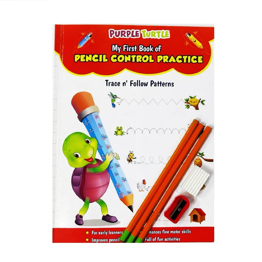 Purple Turtle My First Book of Pencil Control: Patterns Practice book for kids ( Full Color Pages): 3 Pencils, a Eraser and a Sharpener Free!