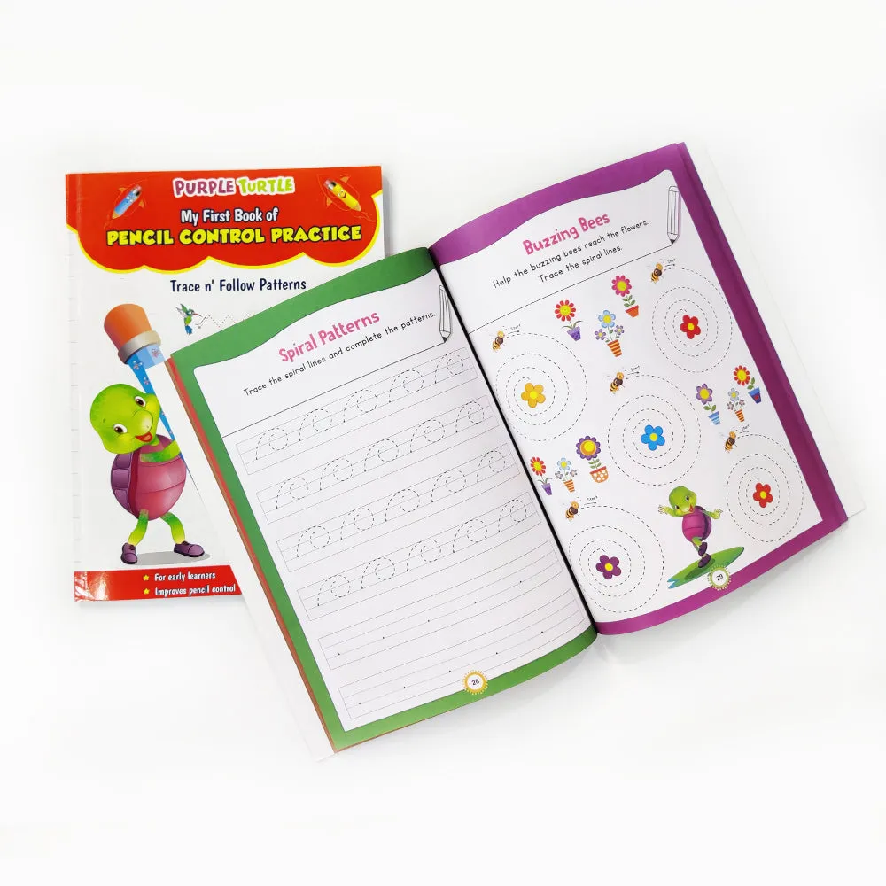 Purple Turtle My First Book of Pencil Control: Patterns Practice book for kids ( Full Color Pages): 3 Pencils, a Eraser and a Sharpener Free!