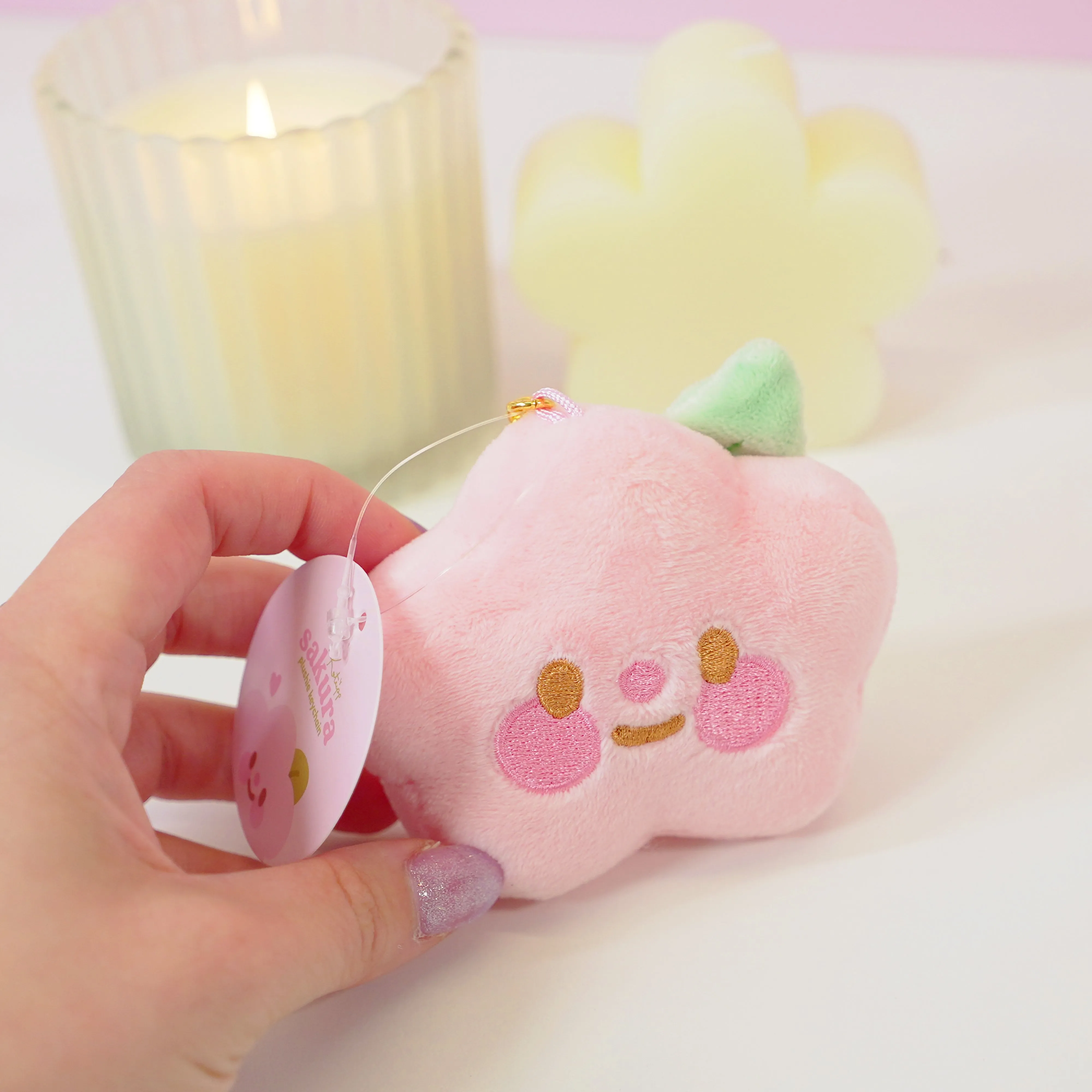 Sakura Flower Keychain Plushie - Cute Soft Plush Keychain Accessory for Bags & Keys