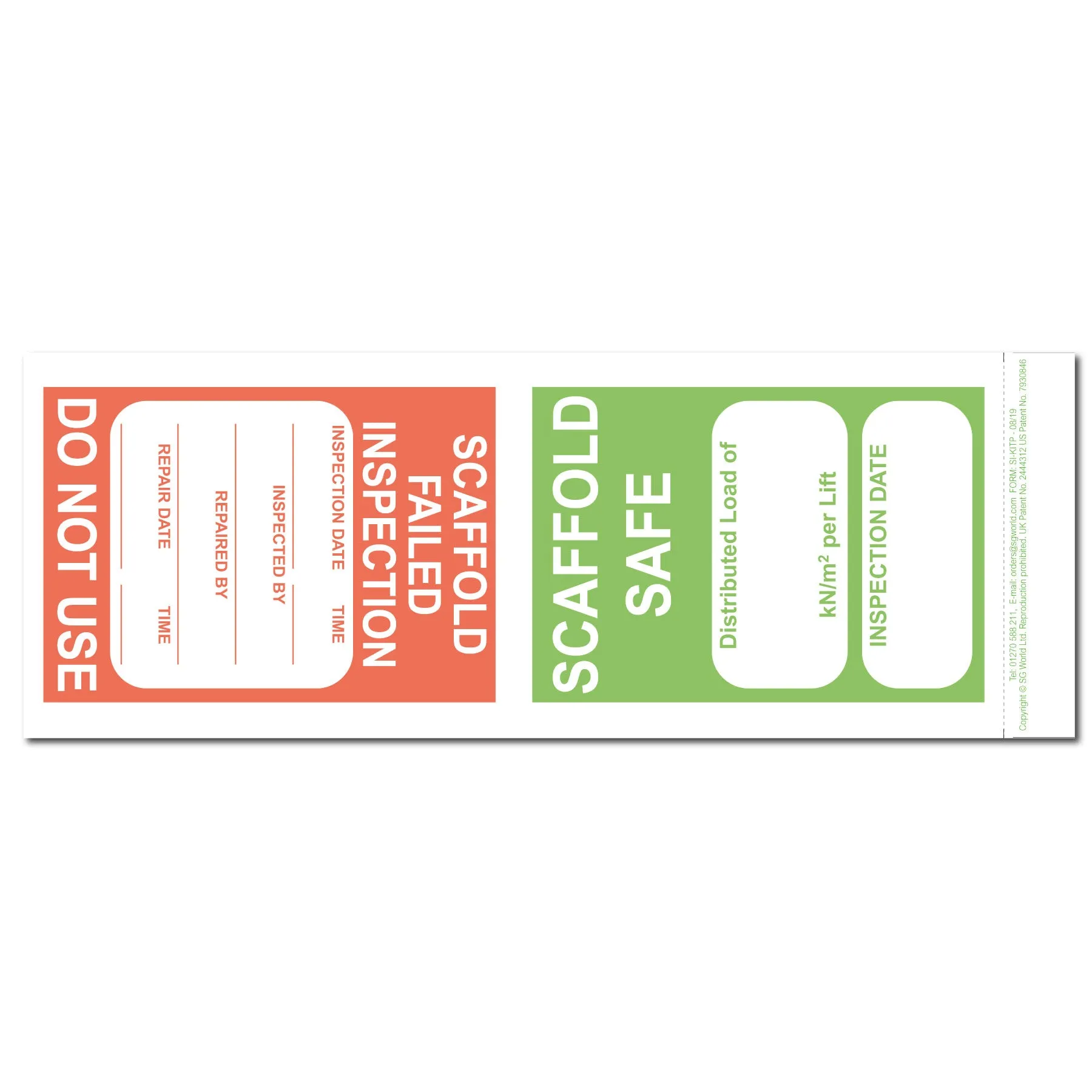 Scaffold Pre-Use Visual Inspection Checklist (Pad of 30)