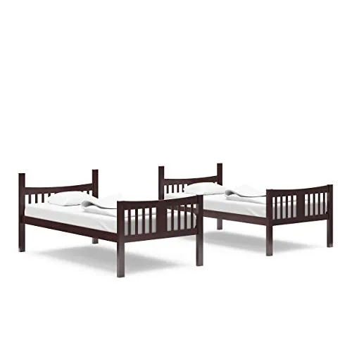 Storkcraft Caribou Solid Hardwood Twin Bunk Bed with Ladder and Safety Rail, Espresso