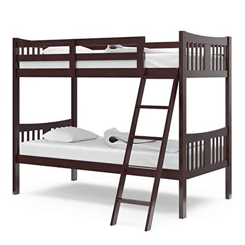 Storkcraft Caribou Solid Hardwood Twin Bunk Bed with Ladder and Safety Rail, Espresso