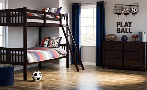 Storkcraft Caribou Solid Hardwood Twin Bunk Bed with Ladder and Safety Rail, Espresso