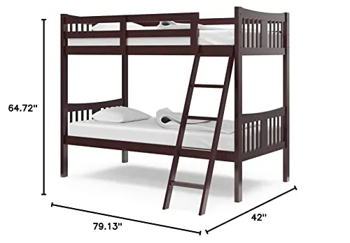Storkcraft Caribou Solid Hardwood Twin Bunk Bed with Ladder and Safety Rail, Espresso