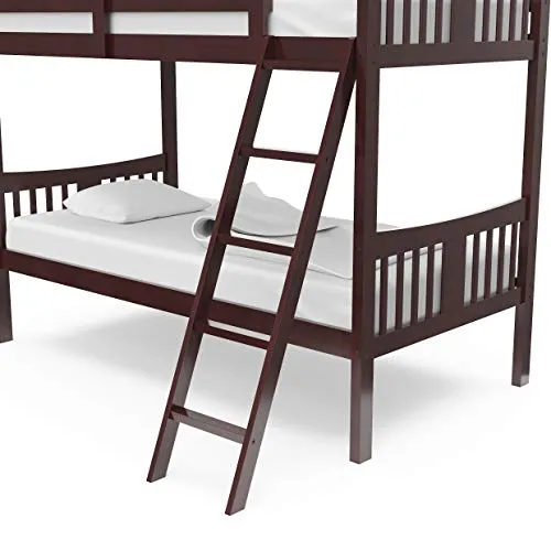Storkcraft Caribou Solid Hardwood Twin Bunk Bed with Ladder and Safety Rail, Espresso