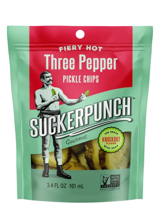 SuckerPunch Fiery Hot 3-Pepper Pickle Chips 3.4oz