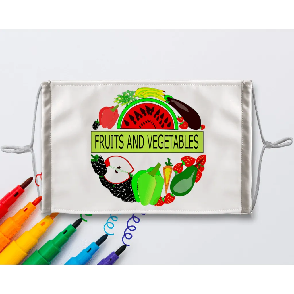 Textile Markers Fruits And Vegetables Design Coloring Face Mask For Children