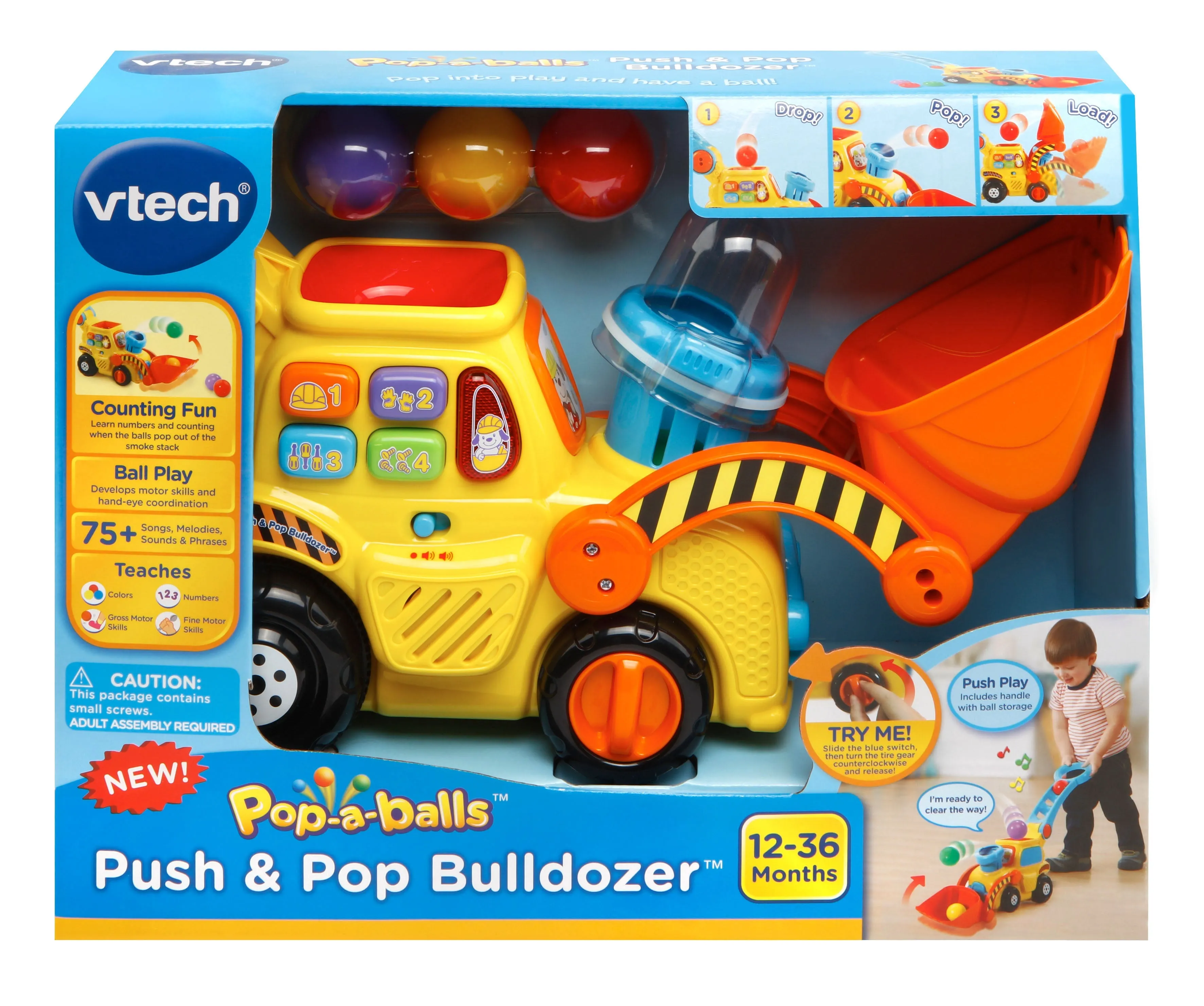 VTech, Pop-a-Balls, Push and Pop Bulldozer, Toddler Learning Toy