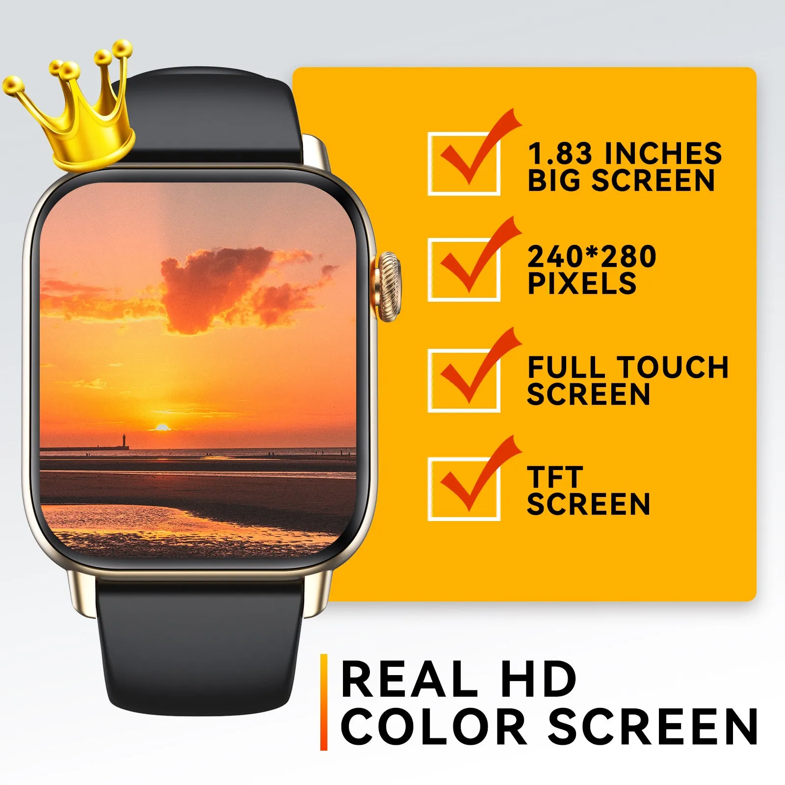 Watch for Women Men with Call Make Receive and Text 1.83 inch HD Full Touch Screen Smartwatch for Android and iOS Phones IP67 Waterproof Fitness Tracker