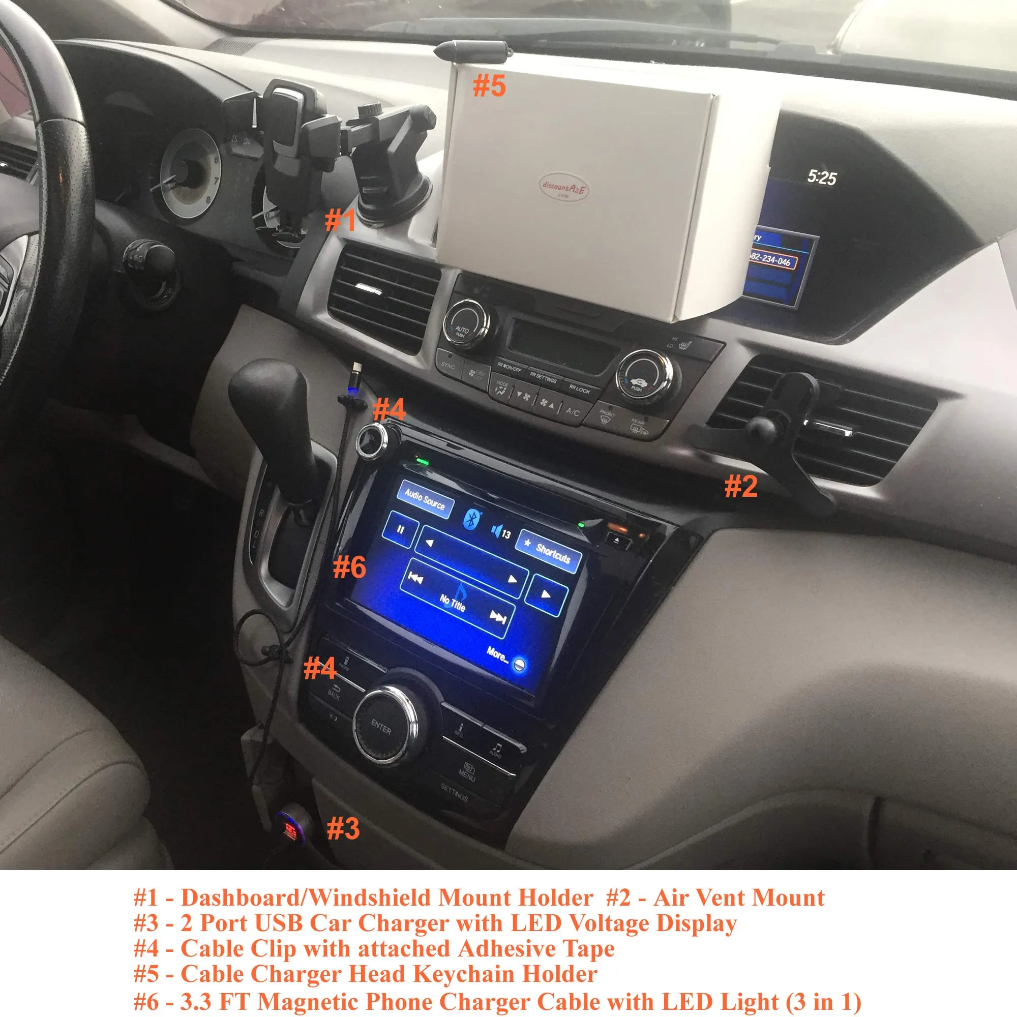 Weststone - Car Phone 6 in 1 Sets for Your Smartphone, One-Hand, One Second Operation Even in Darkness - Holder, Charger Cable, Cable Clip, USB Charger