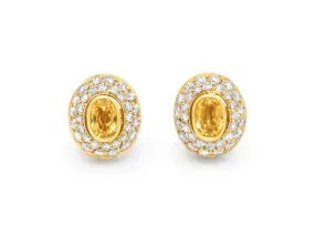 Yellow Sapphire and Diamond Earrings in 18K Gold